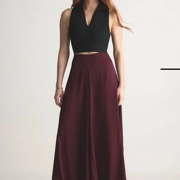 Quince Silk Wide-Leg Palazzo Pants (wine) - Picture 2 of 6